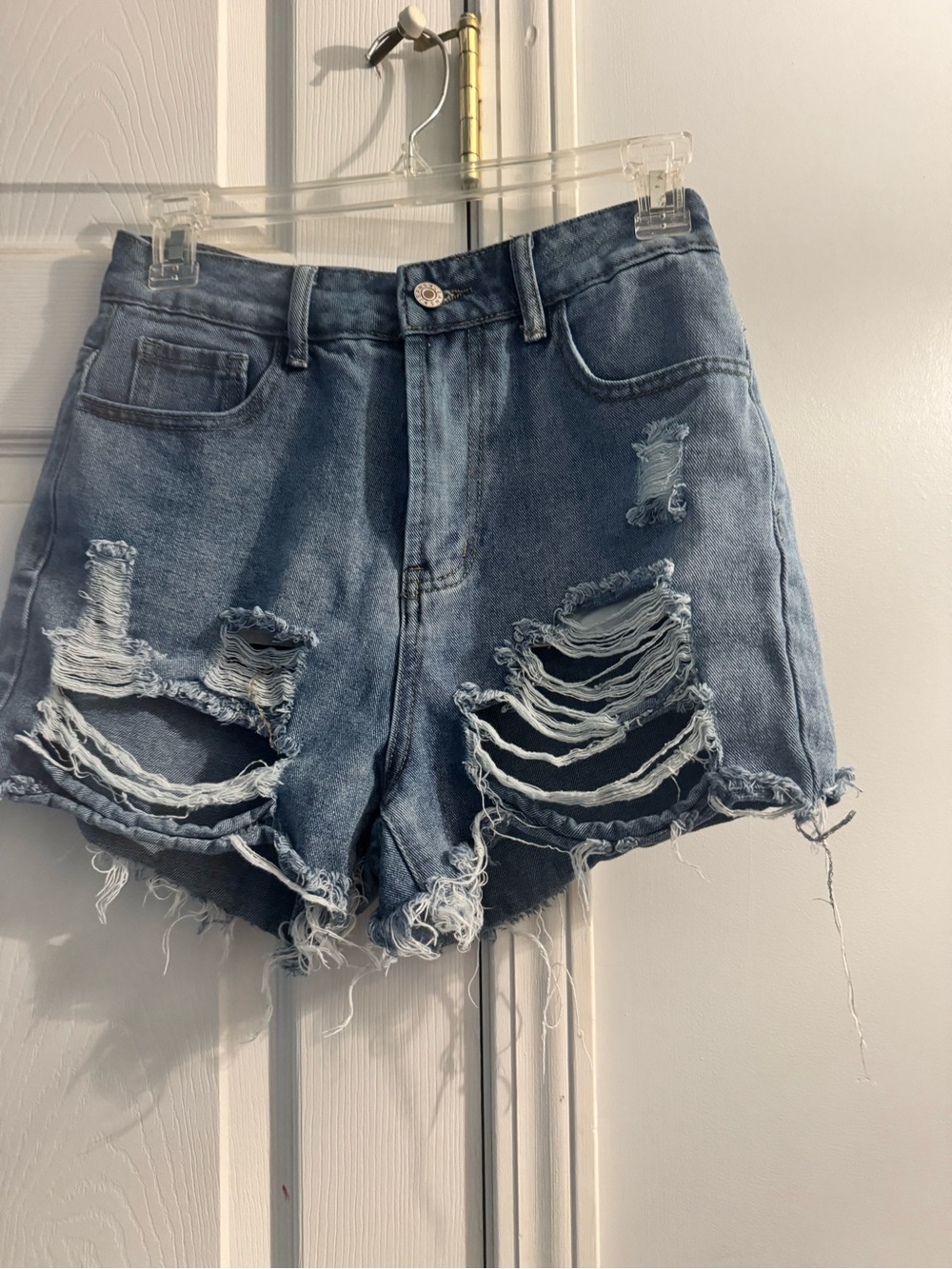 SHEIN Light Blue Ripped High-Waist Denim Shorts